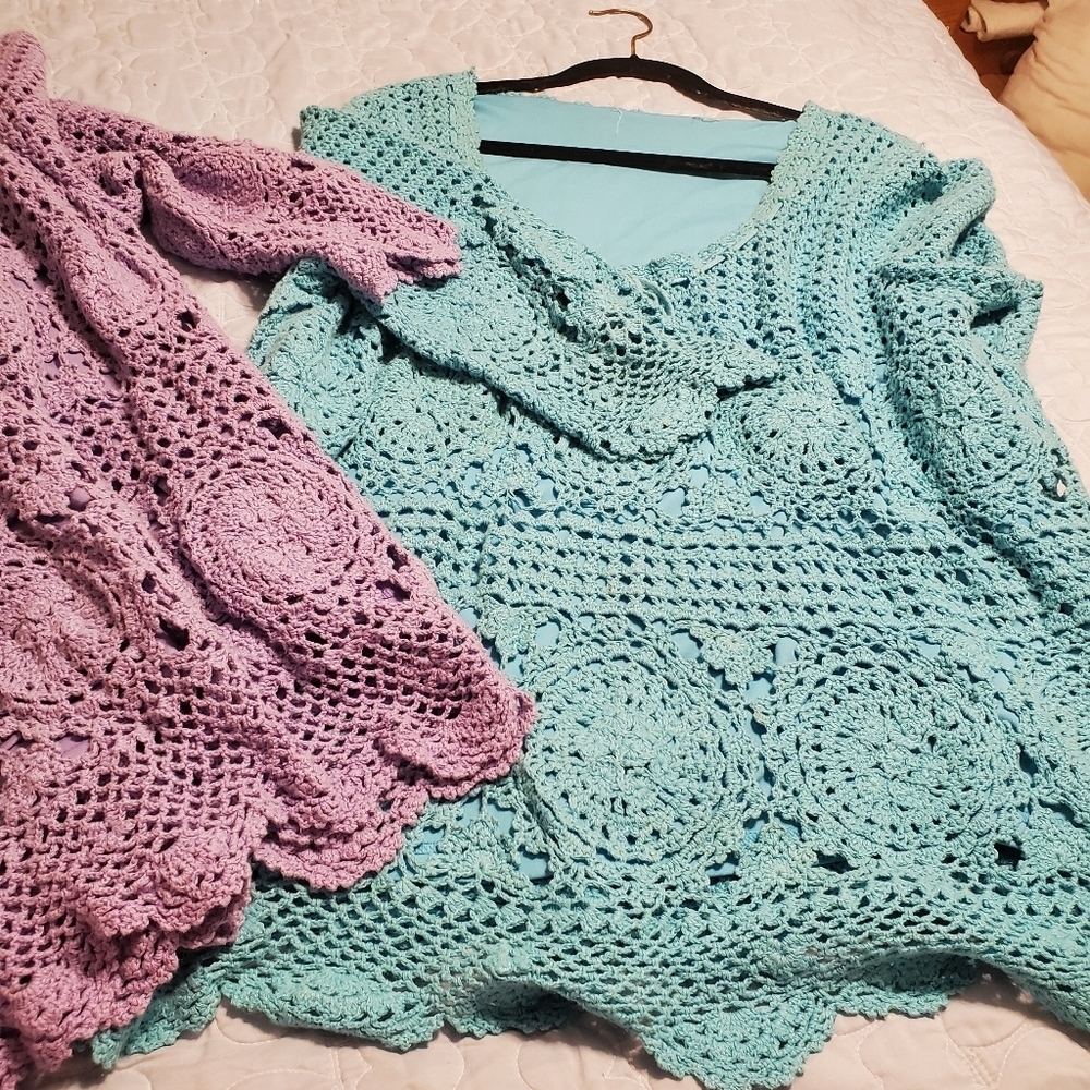 Roamans Aqua Crochet Top - Picture 10 of 12